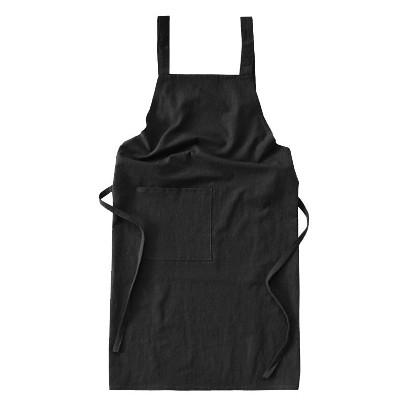 Black Cotton Linen H-Back Apron - Solid Color Kitchen Cooking Apron with Pocket V888-ELOSUNG21366