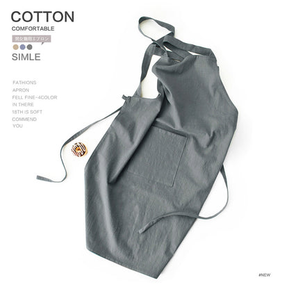 Black Cotton Linen H-Back Apron - Solid Color Kitchen Cooking Apron with Pocket V888-ELOSUNG21366