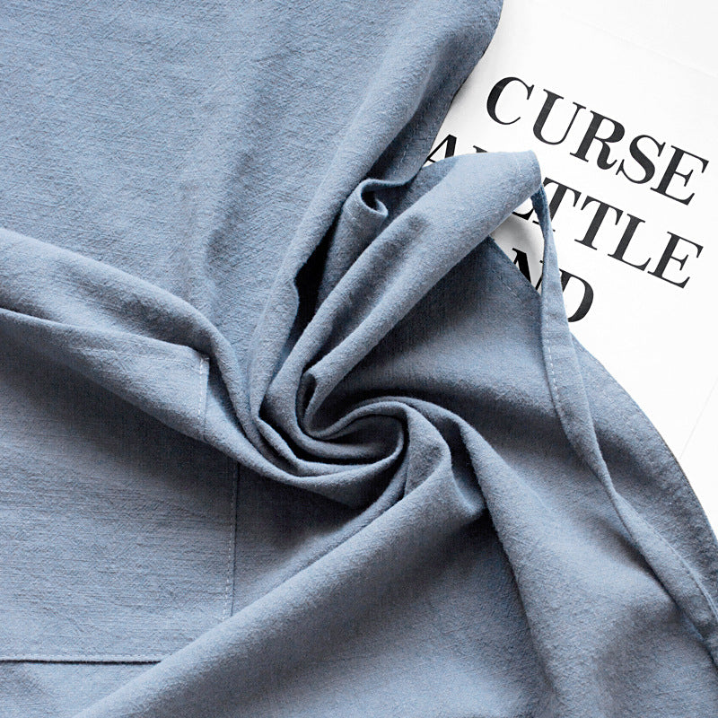 Black Cotton Linen H-Back Apron - Solid Color Kitchen Cooking Apron with Pocket V888-ELOSUNG21366