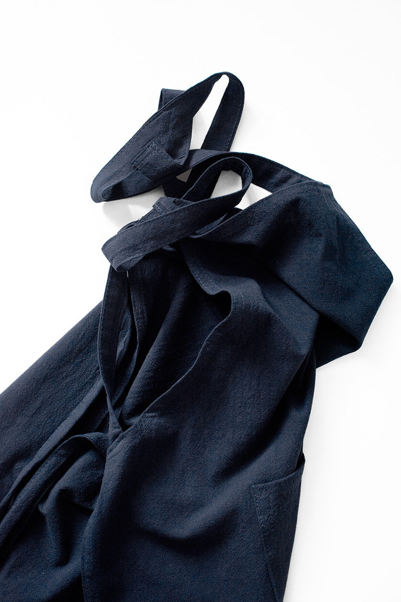 Black Cotton Linen H-Back Apron - Solid Color Kitchen Cooking Apron with Pocket V888-ELOSUNG21366