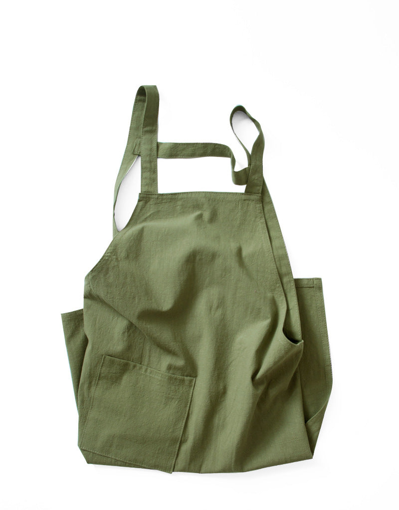 Black Cotton Linen H-Back Apron - Solid Color Kitchen Cooking Apron with Pocket V888-ELOSUNG21366