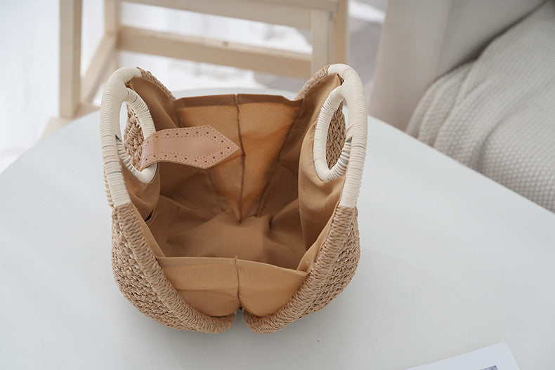 Khaki Boho Circle Straw Bag - Stylish Woven Tote with Round Handles V888-ELOSUNG21378