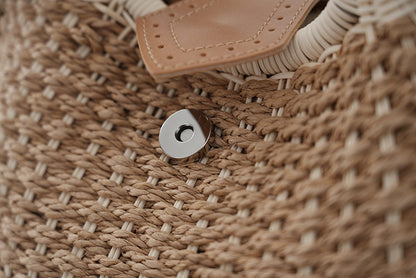 Khaki Boho Circle Straw Bag - Stylish Woven Tote with Round Handles V888-ELOSUNG21378