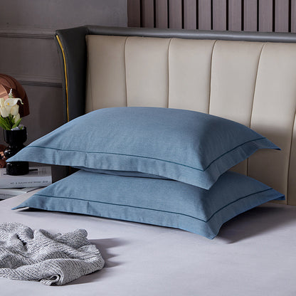 Blue Pure Cotton Flannel Pillowcase Set - Soft, Thickened, Solid Color (Pair, 48x74cm) V888-ELOSUNG21438