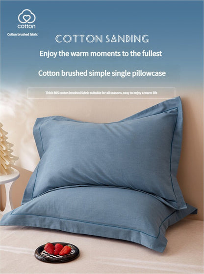 Blue Pure Cotton Flannel Pillowcase Set - Soft, Thickened, Solid Color (Pair, 48x74cm) V888-ELOSUNG21438