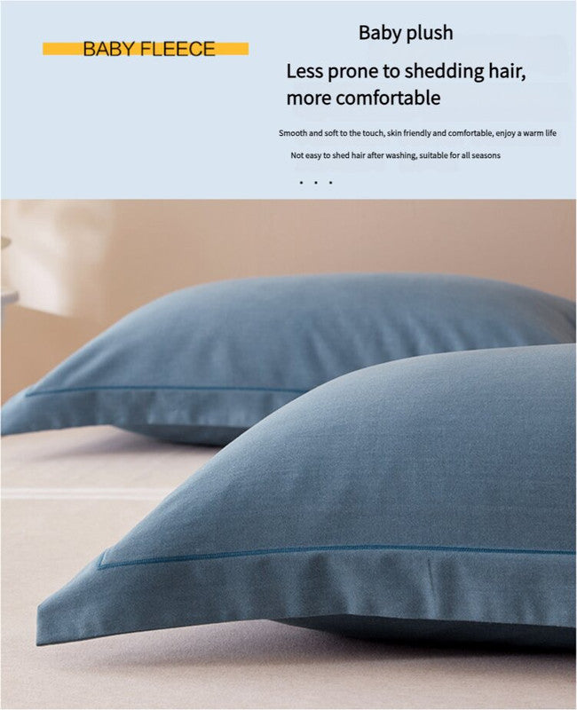 Blue Pure Cotton Flannel Pillowcase Set - Soft, Thickened, Solid Color (Pair, 48x74cm) V888-ELOSUNG21438