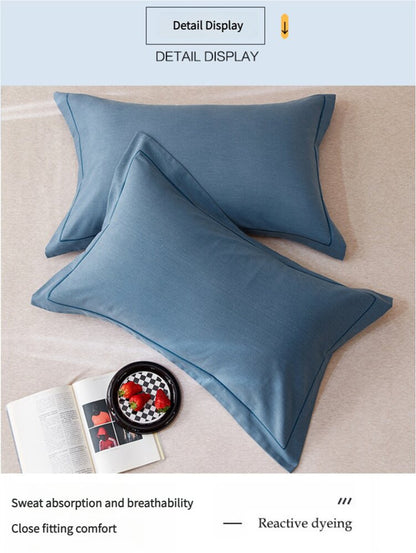 Blue Pure Cotton Flannel Pillowcase Set - Soft, Thickened, Solid Color (Pair, 48x74cm) V888-ELOSUNG21438