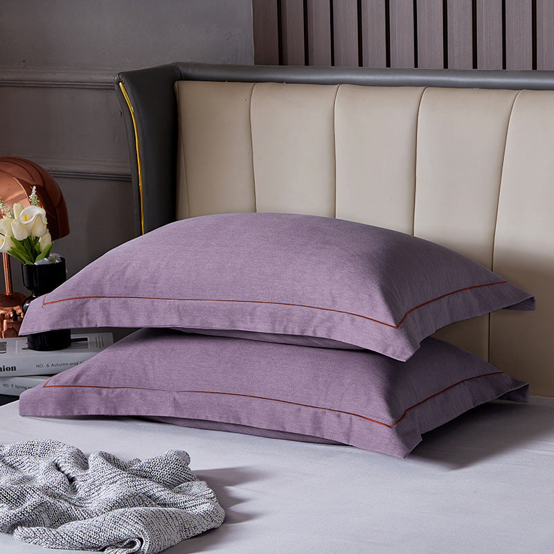 Dark Purple Pure Cotton Flannel Pillowcase Set - Soft, Thickened, Solid Color (Pair, 48x74cm) V888-ELOSUNG21439