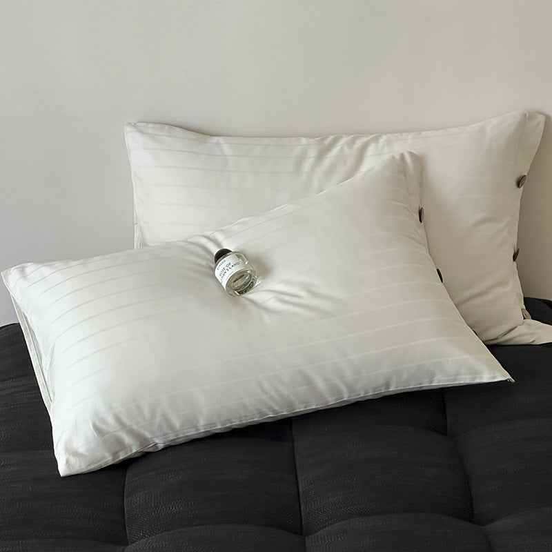 White Wide Stripes Long Staple Cotton Sateen Pillowcase Set - Jacquard Striped, Pure Cotton, 48x74cm (Pair) V888-ELOSUNG21449
