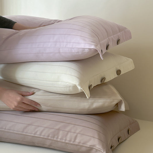 White Wide Stripes Long Staple Cotton Sateen Pillowcase Set - Jacquard Striped, Pure Cotton, 48x74cm (Pair) V888-ELOSUNG21449