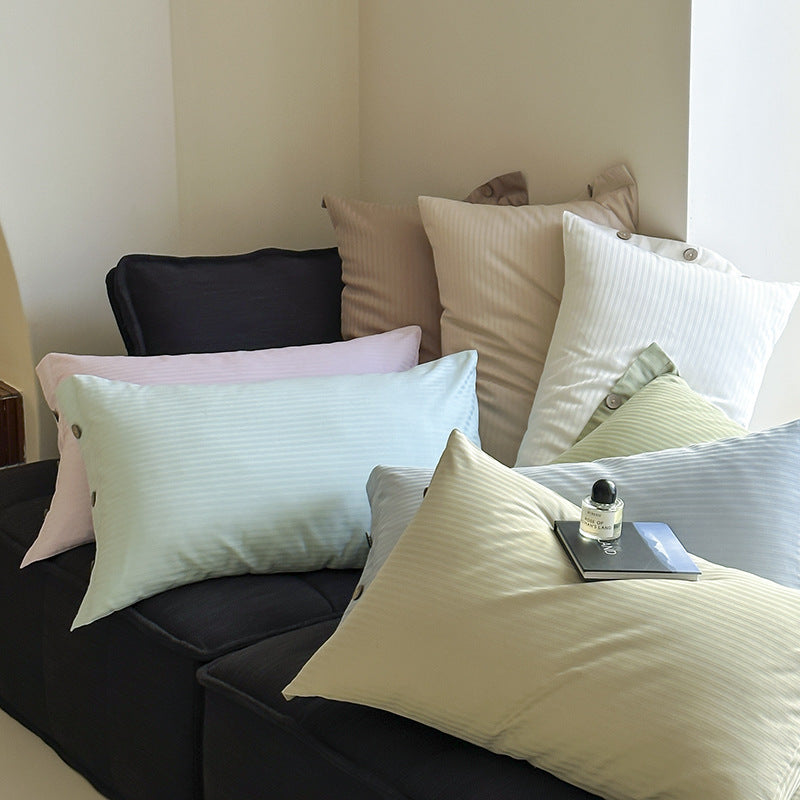 White Wide Stripes Long Staple Cotton Sateen Pillowcase Set - Jacquard Striped, Pure Cotton, 48x74cm (Pair) V888-ELOSUNG21449