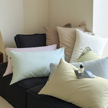 White Wide Stripes Long Staple Cotton Sateen Pillowcase Set - Jacquard Striped, Pure Cotton, 48x74cm (Pair) V888-ELOSUNG21449