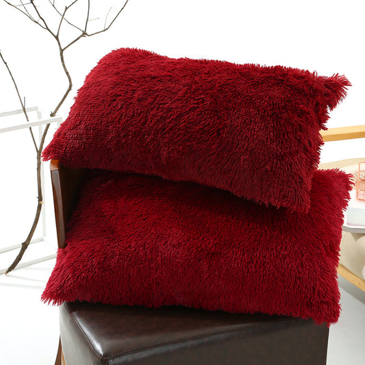 Claret Faux Fur Pillowcase Set - Crystal Velvet Plush Throw Pillow Covers, Bedding Accent (50x70cm, Pair) V888-ELOSUNG21471