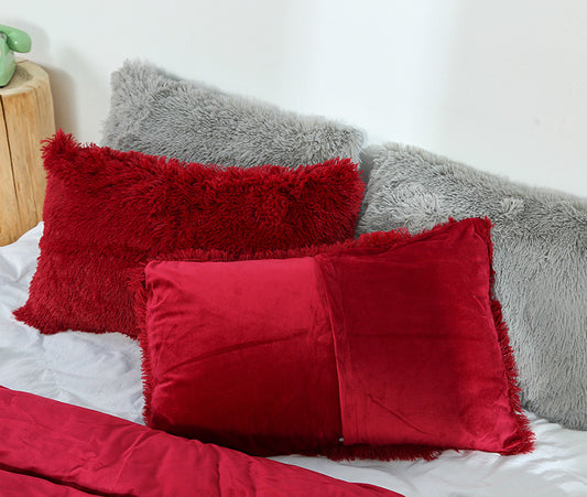 Claret Faux Fur Pillowcase Set - Crystal Velvet Plush Throw Pillow Covers, Bedding Accent (50x70cm, Pair) V888-ELOSUNG21471