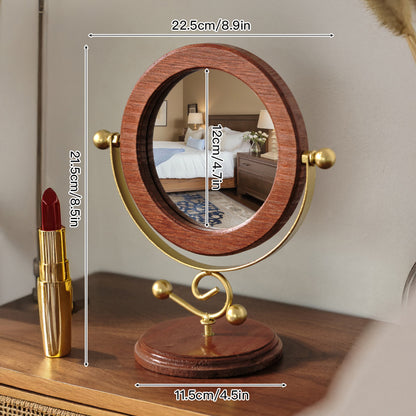 Gold and Brown Vintage Solid Wood Makeup Mirror - 360 degrees Rotating Desktop Vanity Mirror V888-ELOSUNG21495