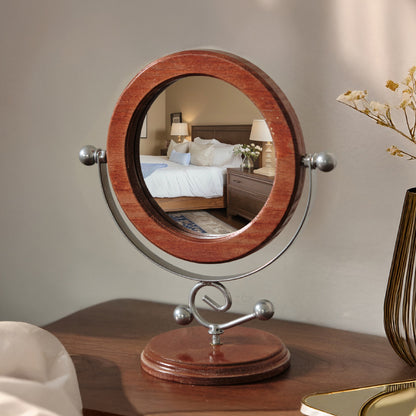 Gold and Brown Vintage Solid Wood Makeup Mirror - 360 degrees Rotating Desktop Vanity Mirror V888-ELOSUNG21495