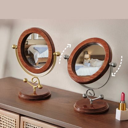 Gold and Brown Vintage Solid Wood Makeup Mirror - 360 degrees Rotating Desktop Vanity Mirror V888-ELOSUNG21495