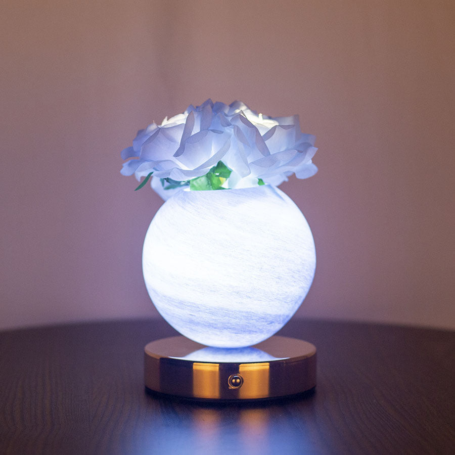 Blue Dreamy Rose Planet Lamp Night Light - Elegant 21cm USB-Charged 3-Color Touch Dimming Decor Gift V888-ELOSUNG21554