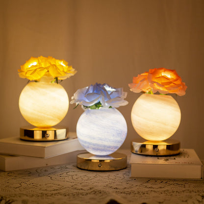 Blue Dreamy Rose Planet Lamp Night Light - Elegant 21cm USB-Charged 3-Color Touch Dimming Decor Gift V888-ELOSUNG21554