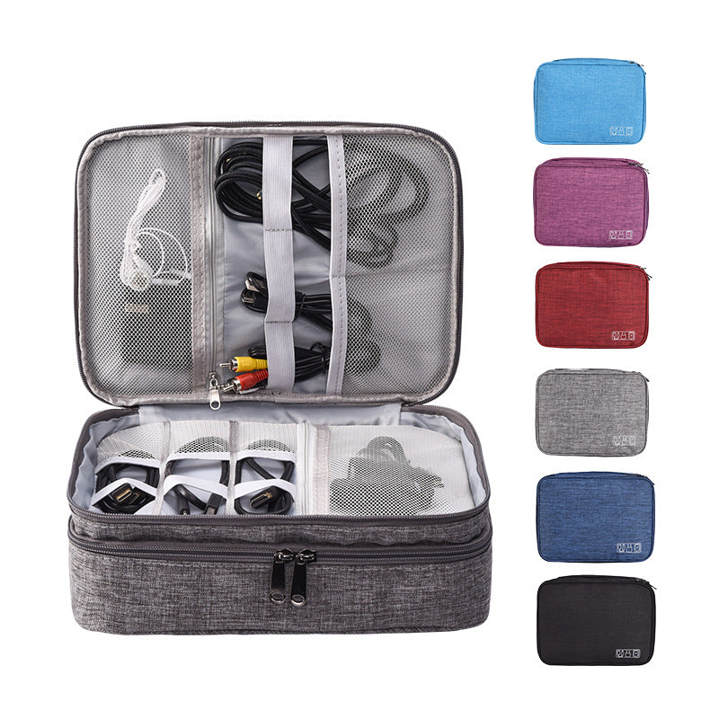 Grey Durable Three-Layer Earphone & Digital Organizer - Waterproof Cosmetic & Cable Storage Pouch(Photography V888-ELOSUNG21599