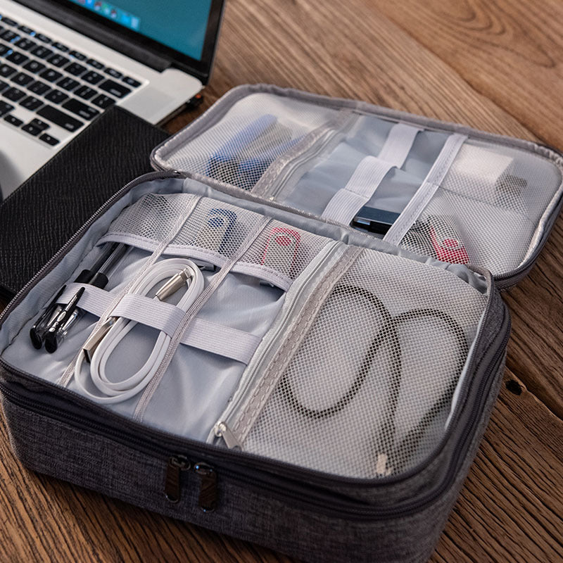 Grey Durable Three-Layer Earphone & Digital Organizer - Waterproof Cosmetic & Cable Storage Pouch(Photography V888-ELOSUNG21599