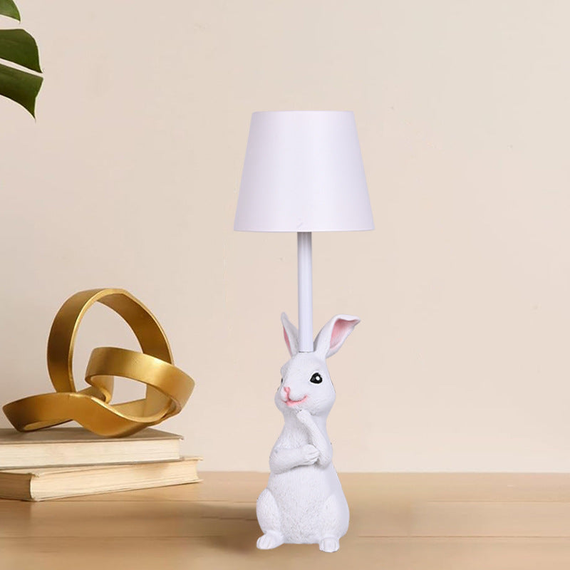 White Bunny White Lampshade Adorable Rabbit Resin Table Lamp - 3-Color LED, USB Rechargeable, Touch Dimming V888-ELOSUNG21689