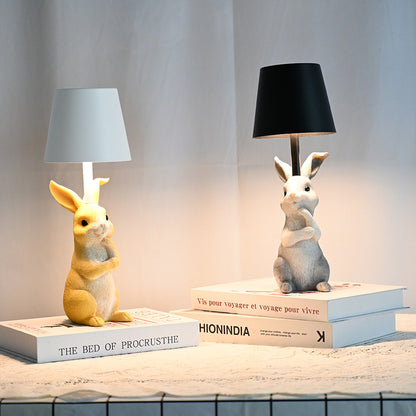 White Bunny White Lampshade Adorable Rabbit Resin Table Lamp - 3-Color LED, USB Rechargeable, Touch Dimming V888-ELOSUNG21689