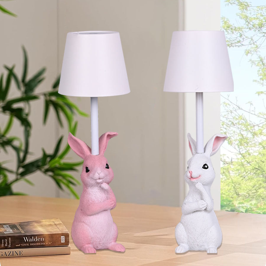 White Bunny White Lampshade Adorable Rabbit Resin Table Lamp - 3-Color LED, USB Rechargeable, Touch Dimming V888-ELOSUNG21689