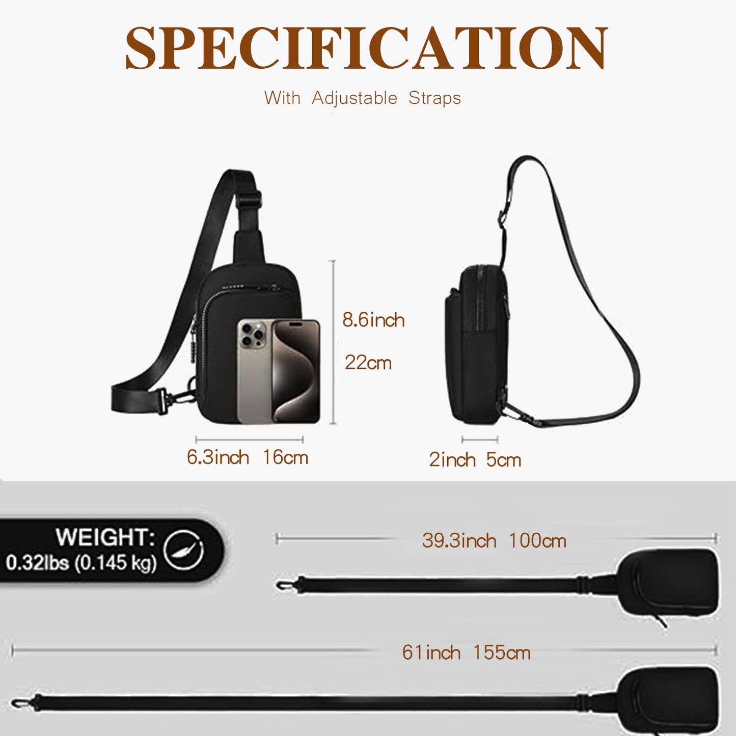 White Trendy Waterproof Sling Bag - Lightweight Crossbody Chest Pack, Adjustable Strap V888-ELOSUNG21710
