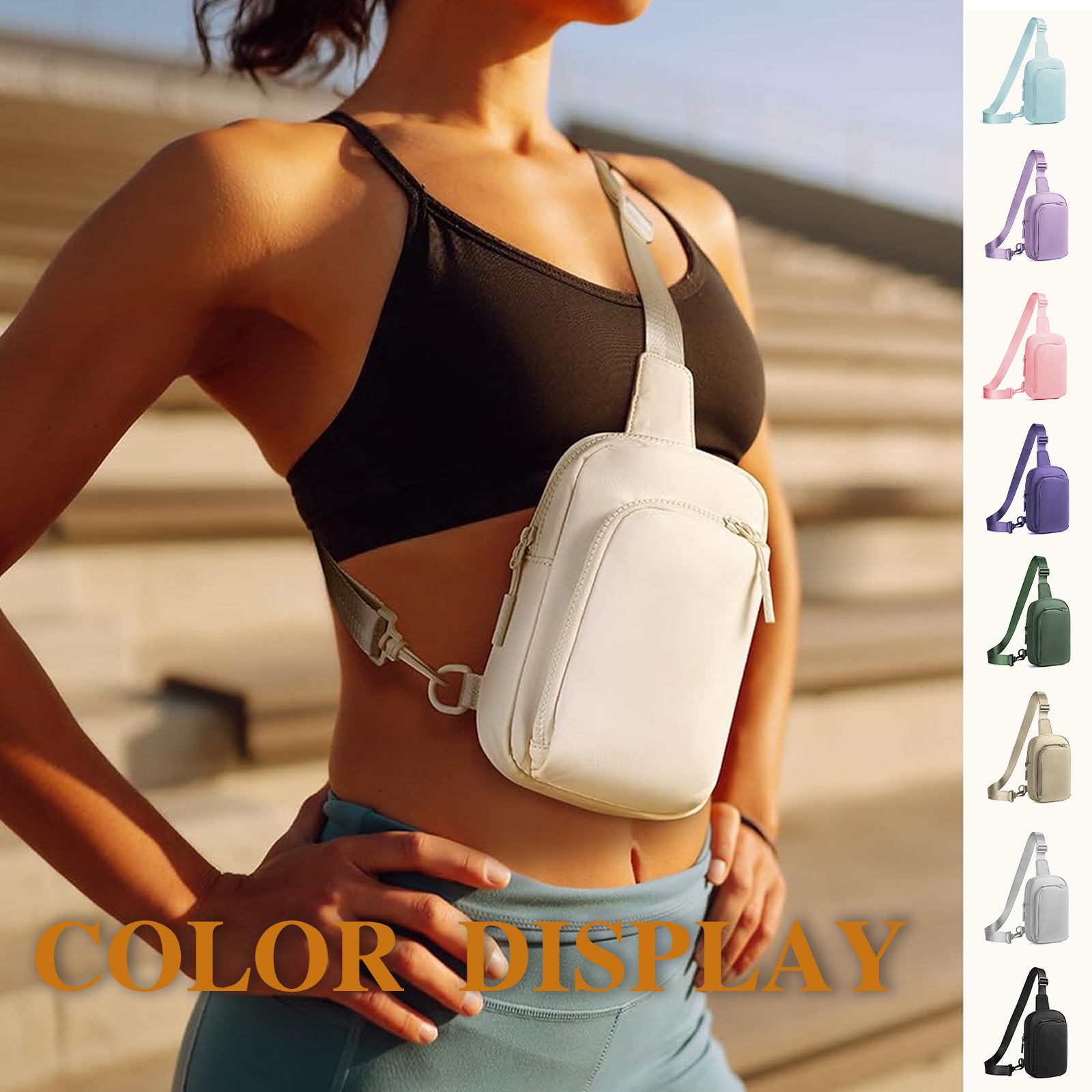 Light Blue Trendy Waterproof Sling Bag - Lightweight Crossbody Chest Pack, Adjustable Strap V888-ELOSUNG21712