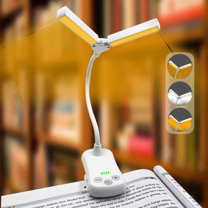 White Rechargeable Dual-Head Clip-On Book Light - Touch Control Reading Lamp with Eye Protection V888-ELOSUNG21722