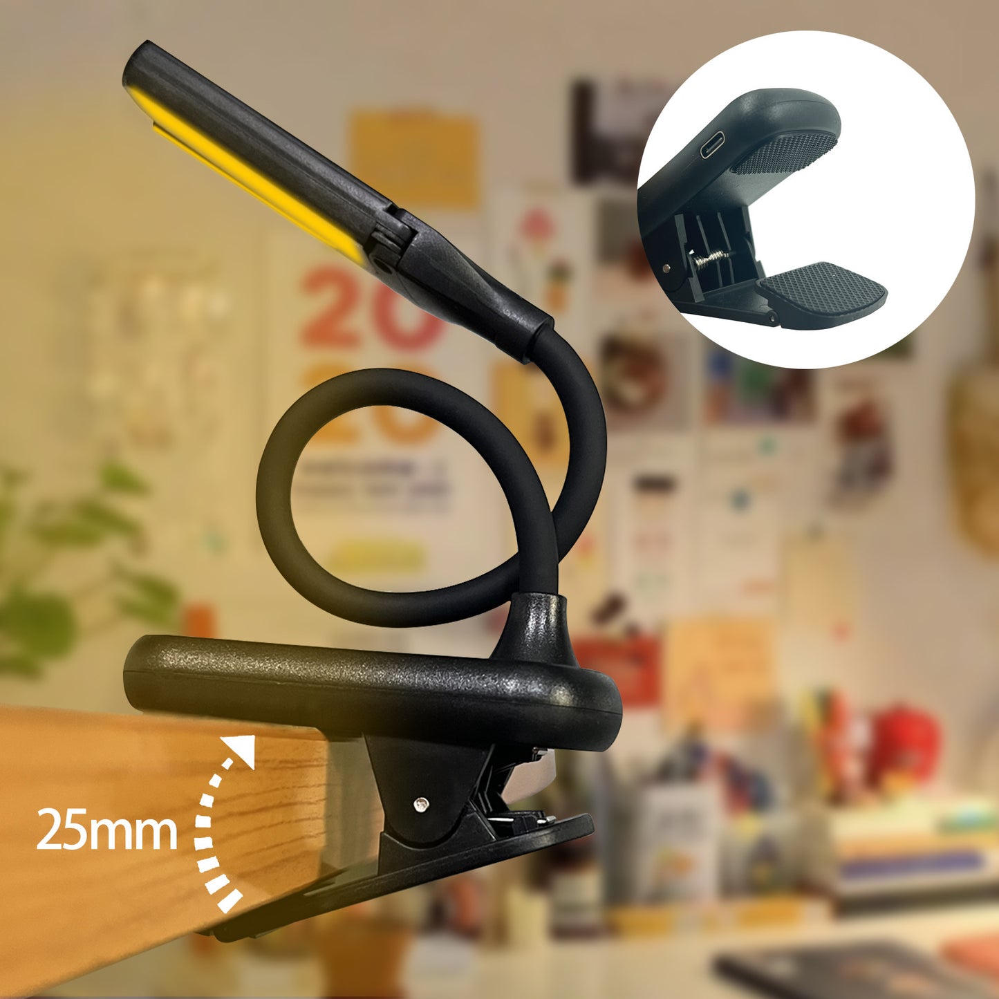 White Rechargeable Dual-Head Clip-On Book Light - Touch Control Reading Lamp with Eye Protection V888-ELOSUNG21722