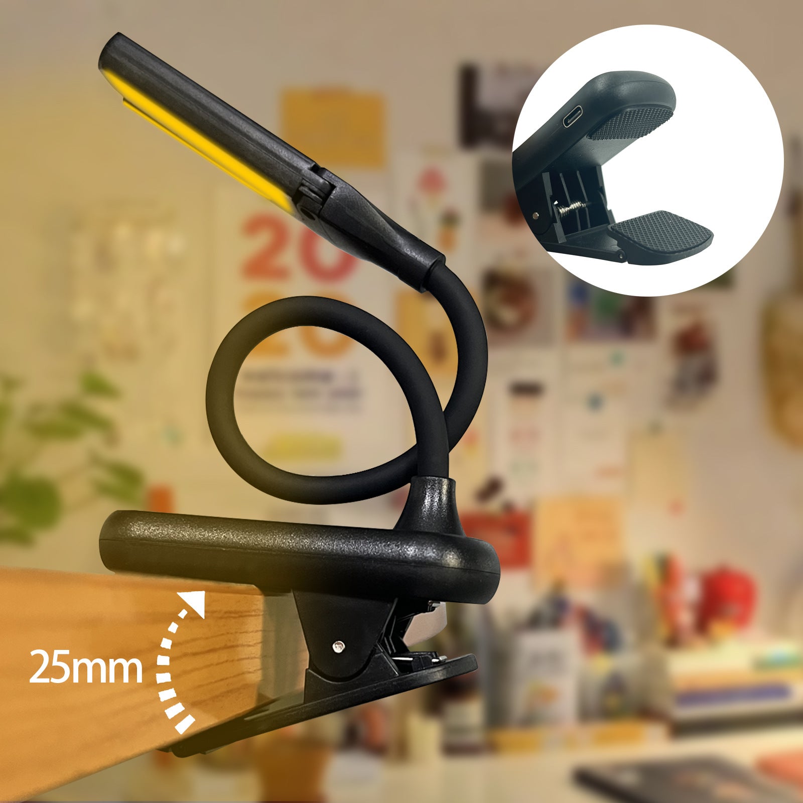 White Rechargeable Dual-Head Clip-On Book Light - Touch Control Reading Lamp with Eye Protection V888-ELOSUNG21722