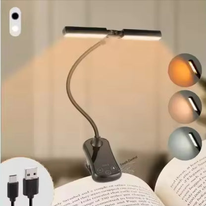 Black Rechargeable Dual-Head Clip-On Book Light - Touch Control Reading Lamp with Eye Protection V888-ELOSUNG21723