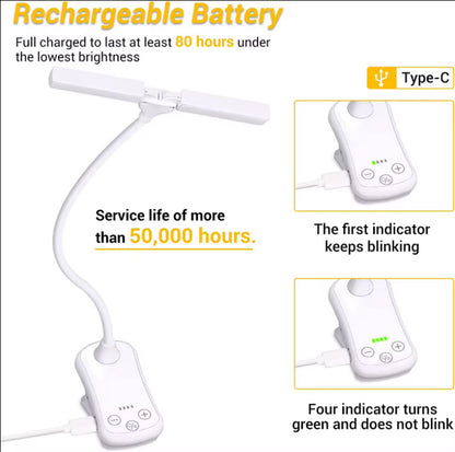 Black Rechargeable Dual-Head Clip-On Book Light - Touch Control Reading Lamp with Eye Protection V888-ELOSUNG21723