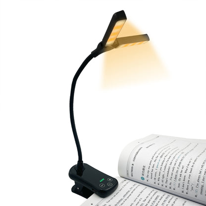 Black Rechargeable Dual-Head Clip-On Book Light - Touch Control Reading Lamp with Eye Protection V888-ELOSUNG21723