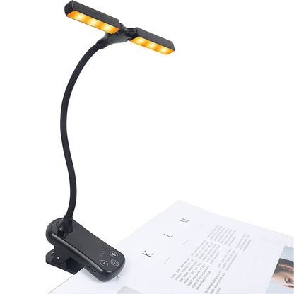 Black Rechargeable Dual-Head Clip-On Book Light - Touch Control Reading Lamp with Eye Protection V888-ELOSUNG21723