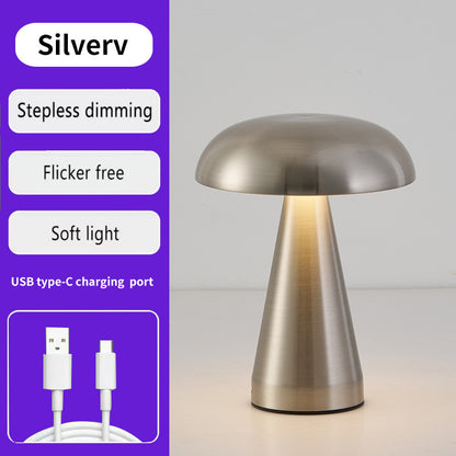 Silver Metal Mushroom Table Lamp - Rechargeable Touch Control Ambient Light with Remote V888-ELOSUNG21725