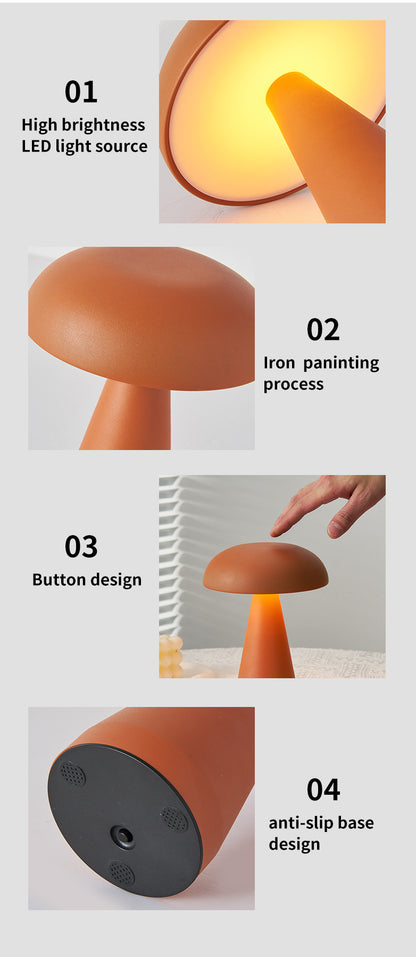 Silver Metal Mushroom Table Lamp - Rechargeable Touch Control Ambient Light with Remote V888-ELOSUNG21725