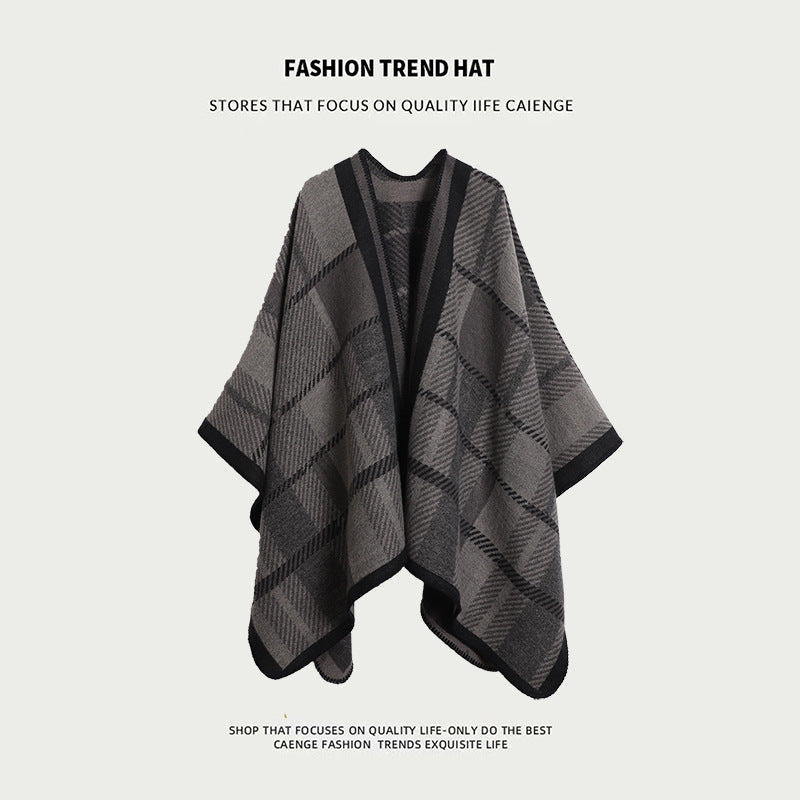Grey Ethnic Boho Shawl for Women - Stylish Split Cape for Travel and Cooling Rooms V888-ELOSUNG21764