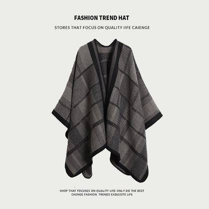 Grey Ethnic Boho Shawl for Women - Stylish Split Cape for Travel and Cooling Rooms V888-ELOSUNG21764