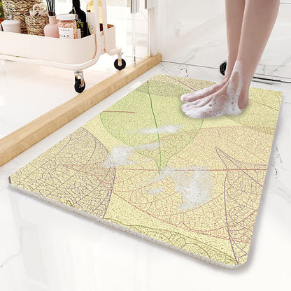 Yellow Leaves Pattern PVC Non-Slip Bath Mat 45x75cm - Shower Drain Hole Design, Soft & Quick-Dry Bathroom Rug V888-ELOSUNG21795