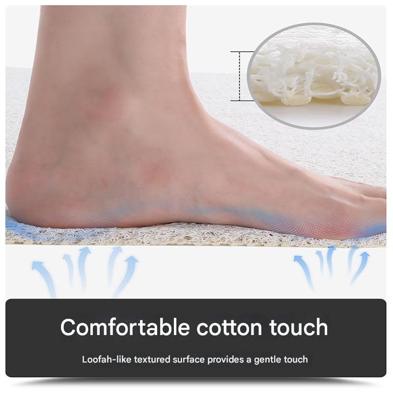 Green Leaves Pattern PVC Non-Slip Bath Mat 50x80cm - Shower Drain Hole Design, Soft & Quick-Dry Bathroom Rug V888-ELOSUNG21806