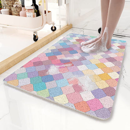 Colorful Scale Pattern PVC Non-Slip Bath Mat 50x80cm - Shower Drain Hole Design, Soft & Quick-Dry Bathroom Rug V888-ELOSUNG21807