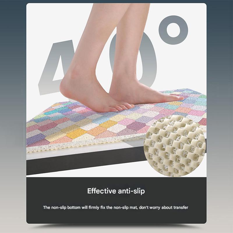 Colorful Scale Pattern PVC Non-Slip Bath Mat 50x80cm - Shower Drain Hole Design, Soft & Quick-Dry Bathroom Rug V888-ELOSUNG21807