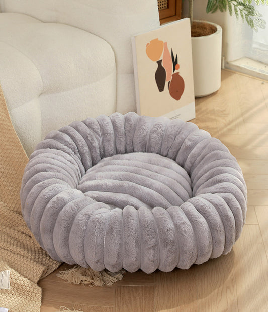 Grey Plush Pet Bed - 40cm Round Dog & Cat Mat, Cozy PP Cotton Filled, Comfortable Pet Supplies V888-ELOSUNG21843