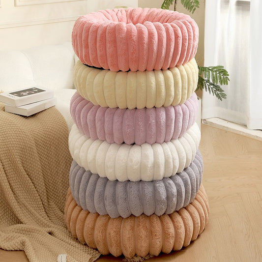 Grey Plush Pet Bed - 40cm Round Dog & Cat Mat, Cozy PP Cotton Filled, Comfortable Pet Supplies V888-ELOSUNG21843