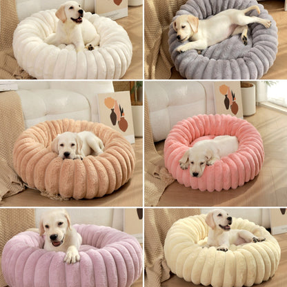 Grey Plush Pet Bed - 40cm Round Dog & Cat Mat, Cozy PP Cotton Filled, Comfortable Pet Supplies V888-ELOSUNG21843