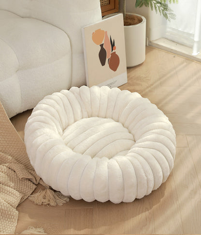 White Plush Pet Bed - 40cm Round Dog & Cat Mat, Cozy PP Cotton Filled, Comfortable Pet Supplies V888-ELOSUNG21844