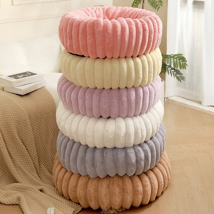 Khaki Plush Pet Bed - 40cm Round Dog & Cat Mat, Cozy PP Cotton Filled, Comfortable Pet Supplies V888-ELOSUNG21845